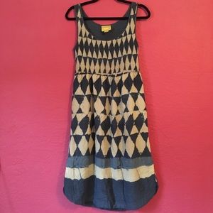 Maeve Blue Batik Midi Sundress Size 6 Pockets Fully Lined
